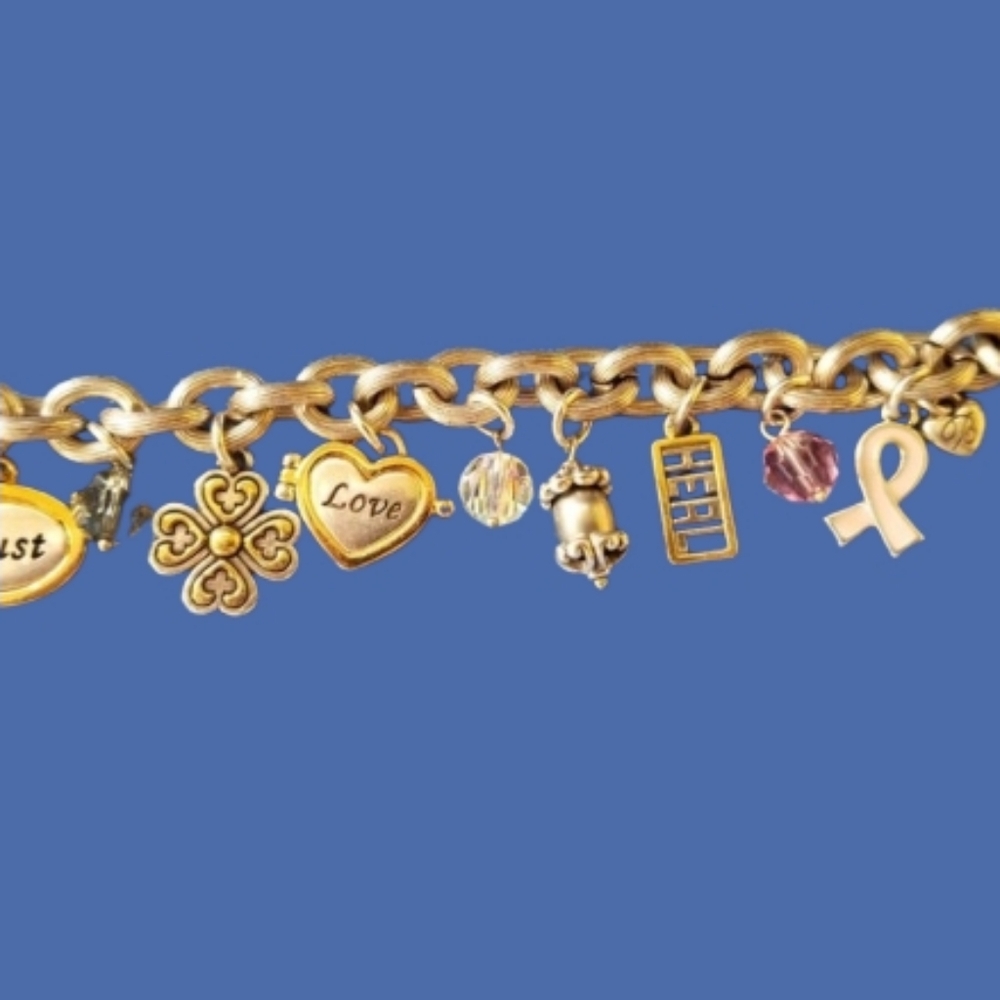 🩷BOGO* Brighton Y2K Vintage Breast Cancer Encouragement Charm Bracelet - GPC🩷 - Picture 7 of 16